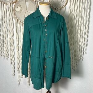 Neon Buddha Teal Long Sleeve Button Down Cotton Blend Shirt Jacket Size Large